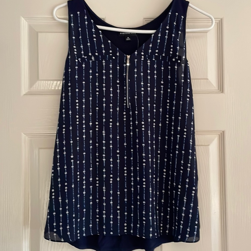 Navy Blue Lighton Zip Detail Blouse